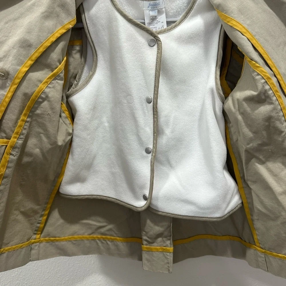 Jacadi Paris tan girls trench coat fleece liner Kids Double-Breasted Jacket